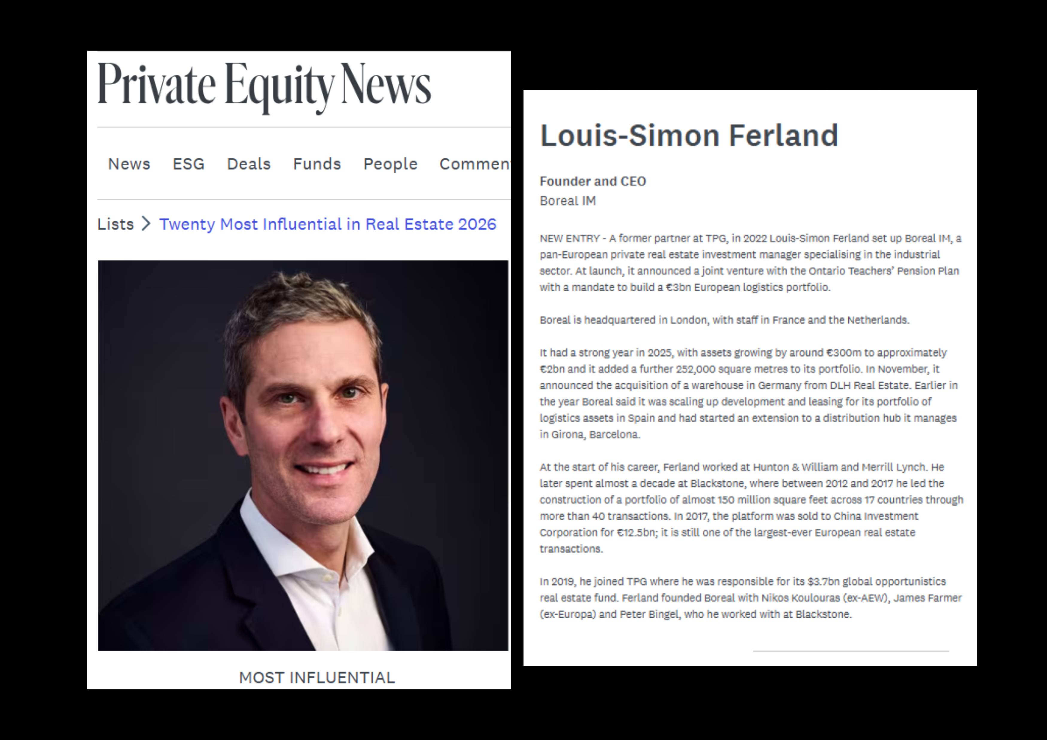 European real estate influencer and logistics guru: Boreal IM CEO recognised in Private Equity News