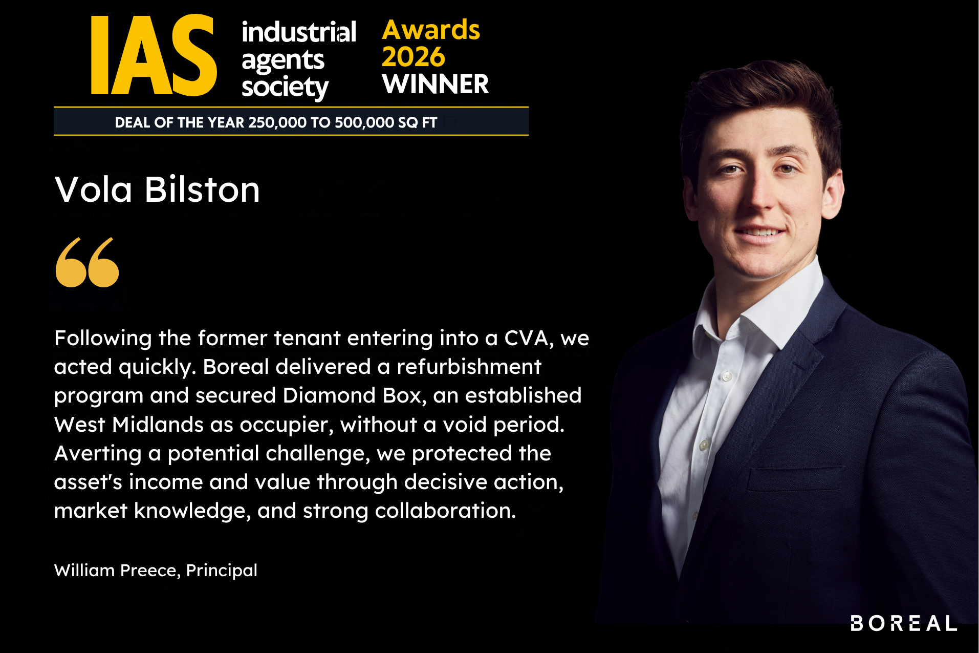 Vola Bilston has been awarded Deal of the Year (250k–500k sq ft)