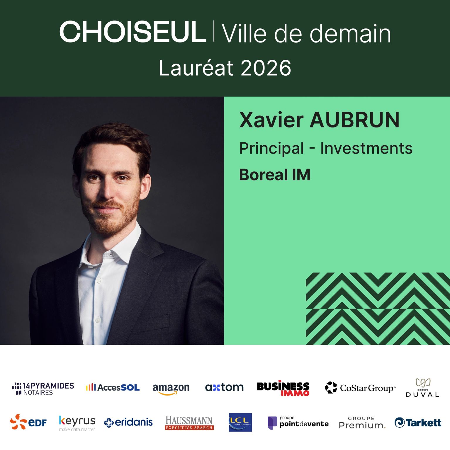 Xavier Aubrun, Investment Principal in Paris, named one of the top 200 under 40's by Institut Choiseuil