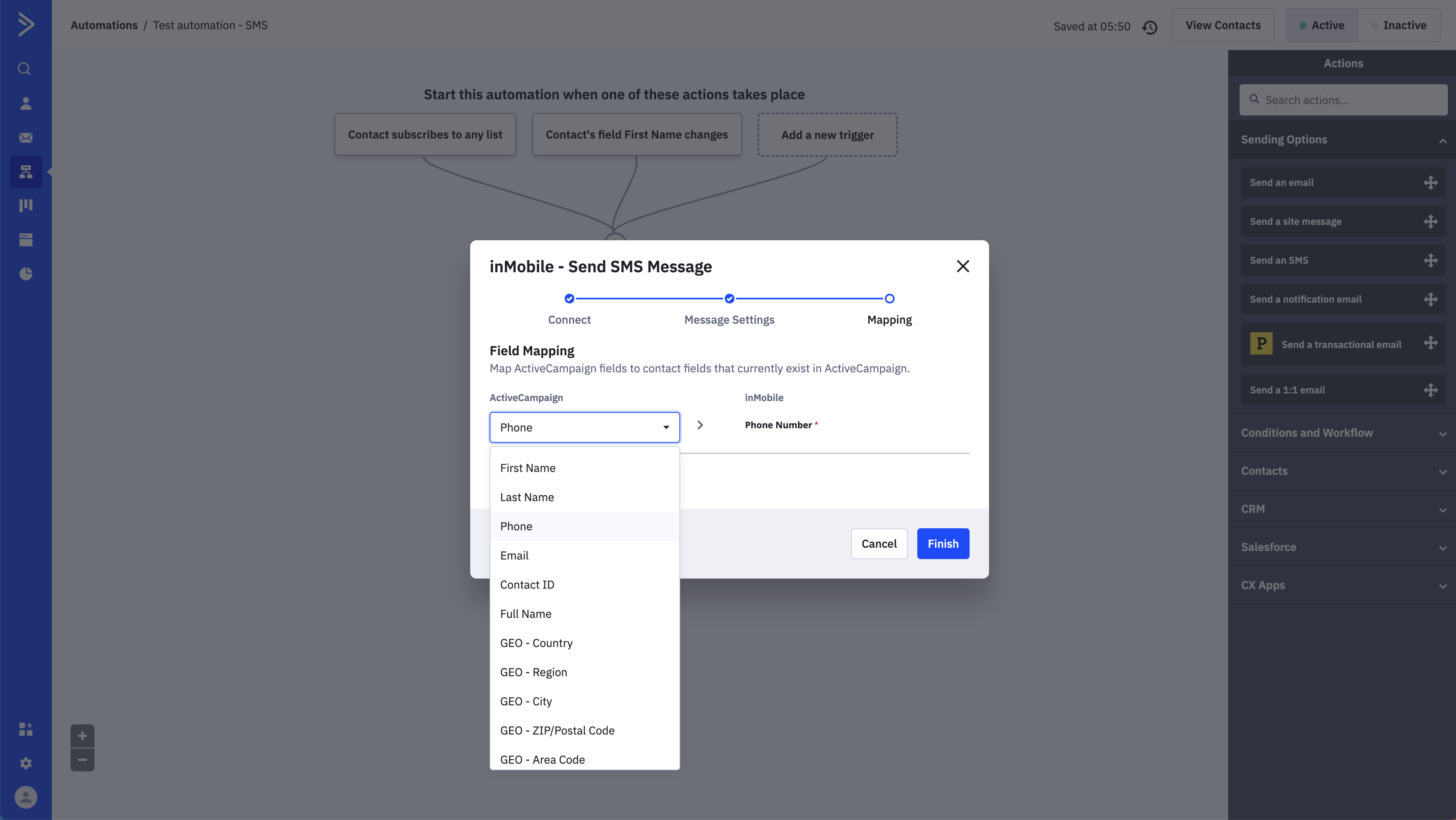 How to send SMS in ActiveCampaign