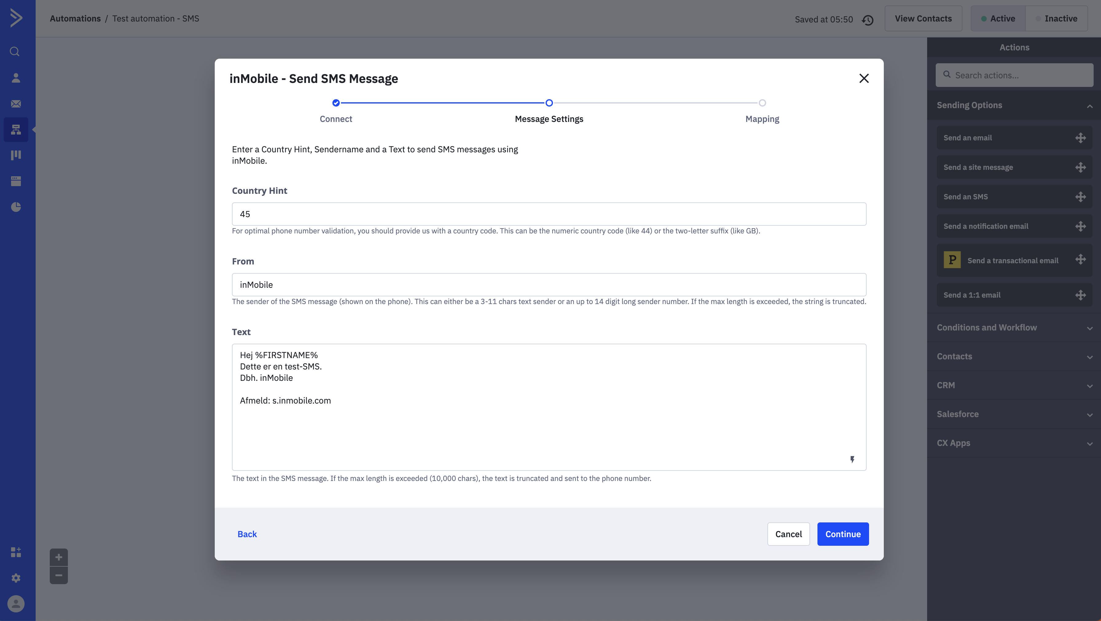 How to send SMS in ActiveCampaign