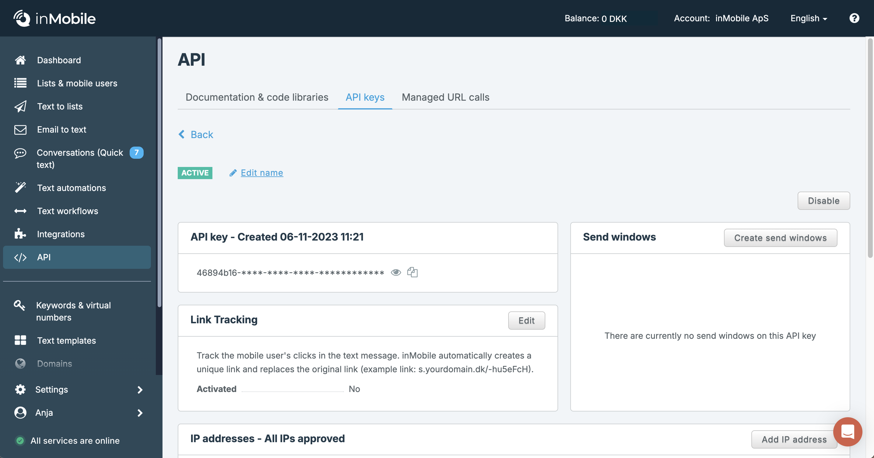 Din unika API-nyckel för SMS webhook i Klaviyo