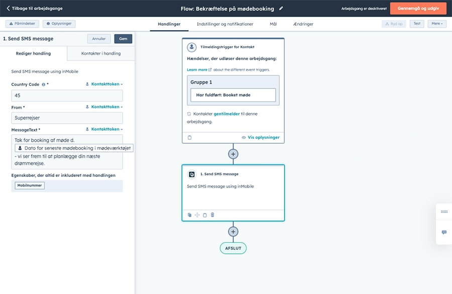 Image of HubSpot's interface of a begging flow.
