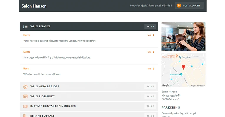 Example of a booking system for a hairdresser from Onlinebooq