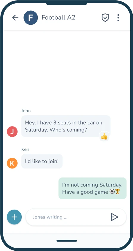 RCS group chat about driving to the match, one participant cancels.