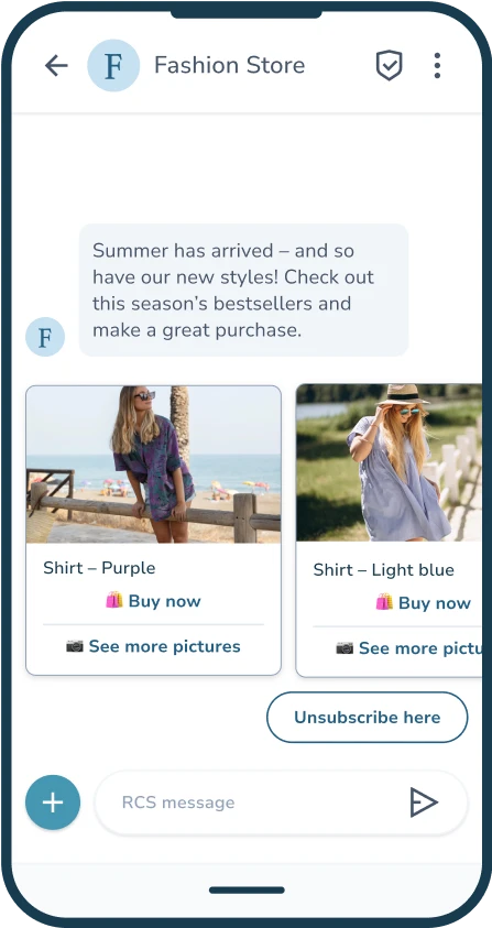 RCS example of a marketing campaign showing different products in a carousel.