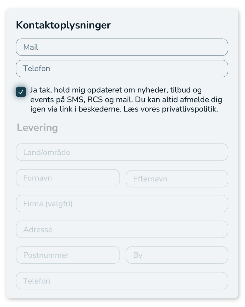 Permissions kan eksempelvis indsamles med et flueben ved check out på et website.