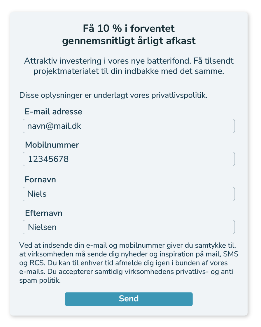 Lead ad hvor man kan få tilsendt materiale ved at give SMS permission.