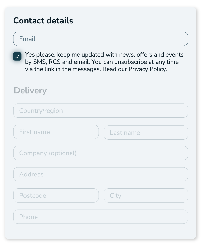 Till exempel kan behörigheter samlas in med ett kryss vid utcheckningen på en webbplats.