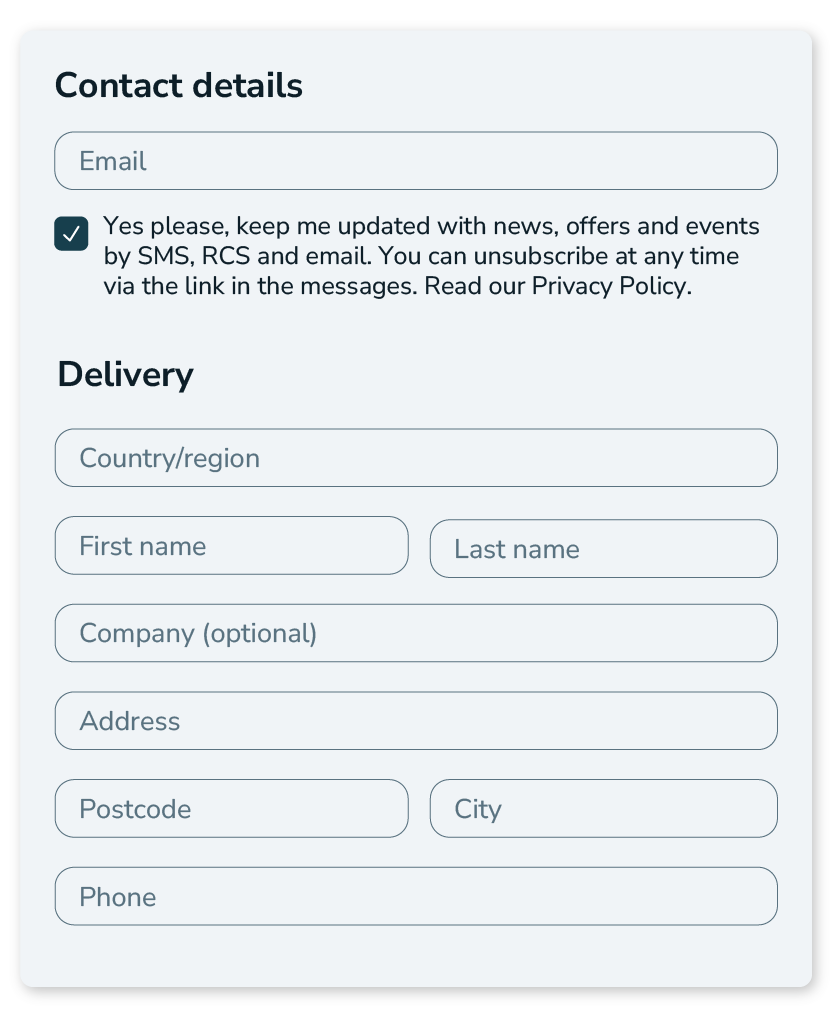 Sjekk ut i nettbutikken der SMS-tillatelser kan innhentes.