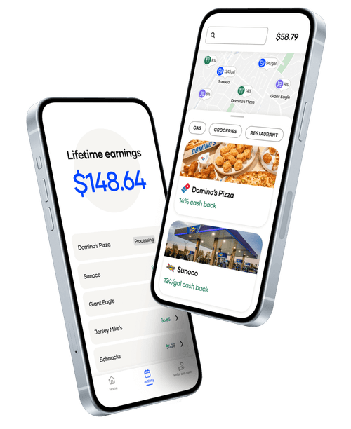 Two phones displaying the earnings obtained with the Upside app.