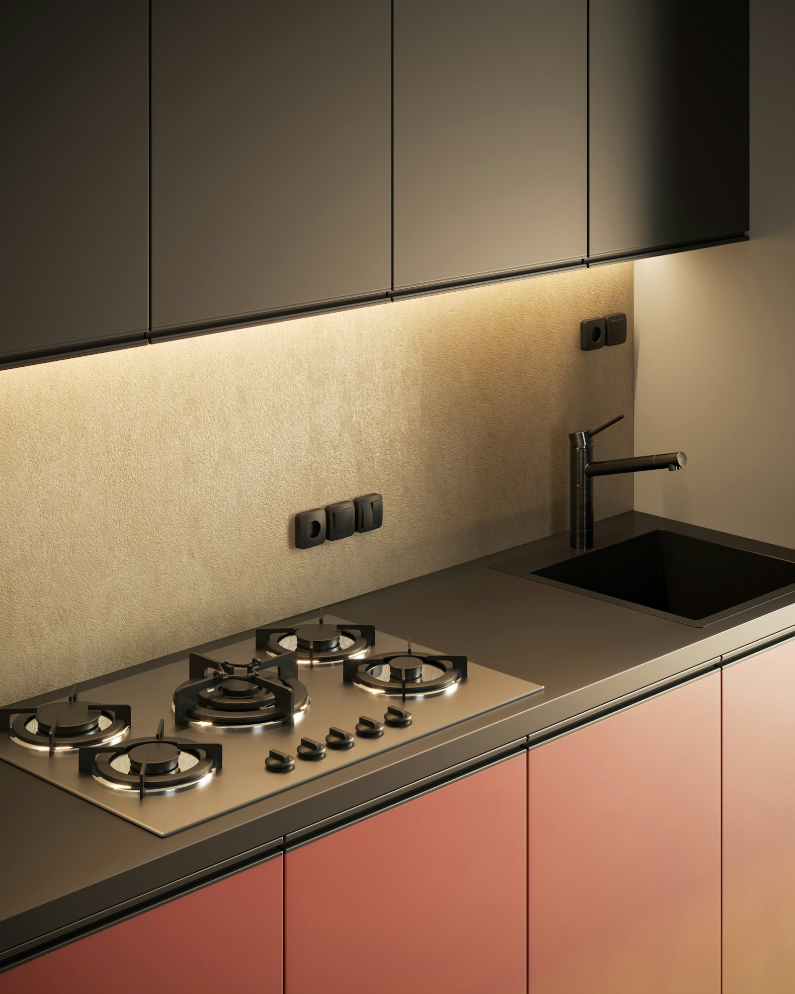 A bright Singapore kitchen with a gas stovetop and sink