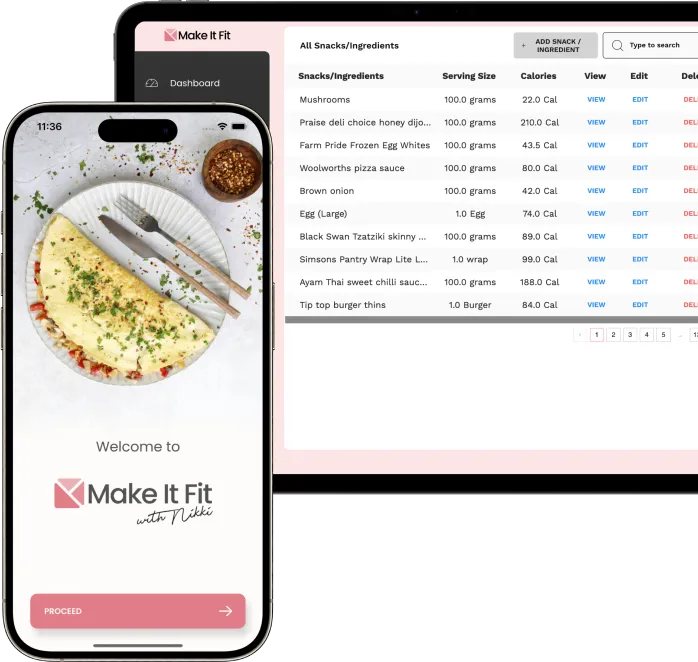 Make It Fit app home screen and dashboard with nutrition data.