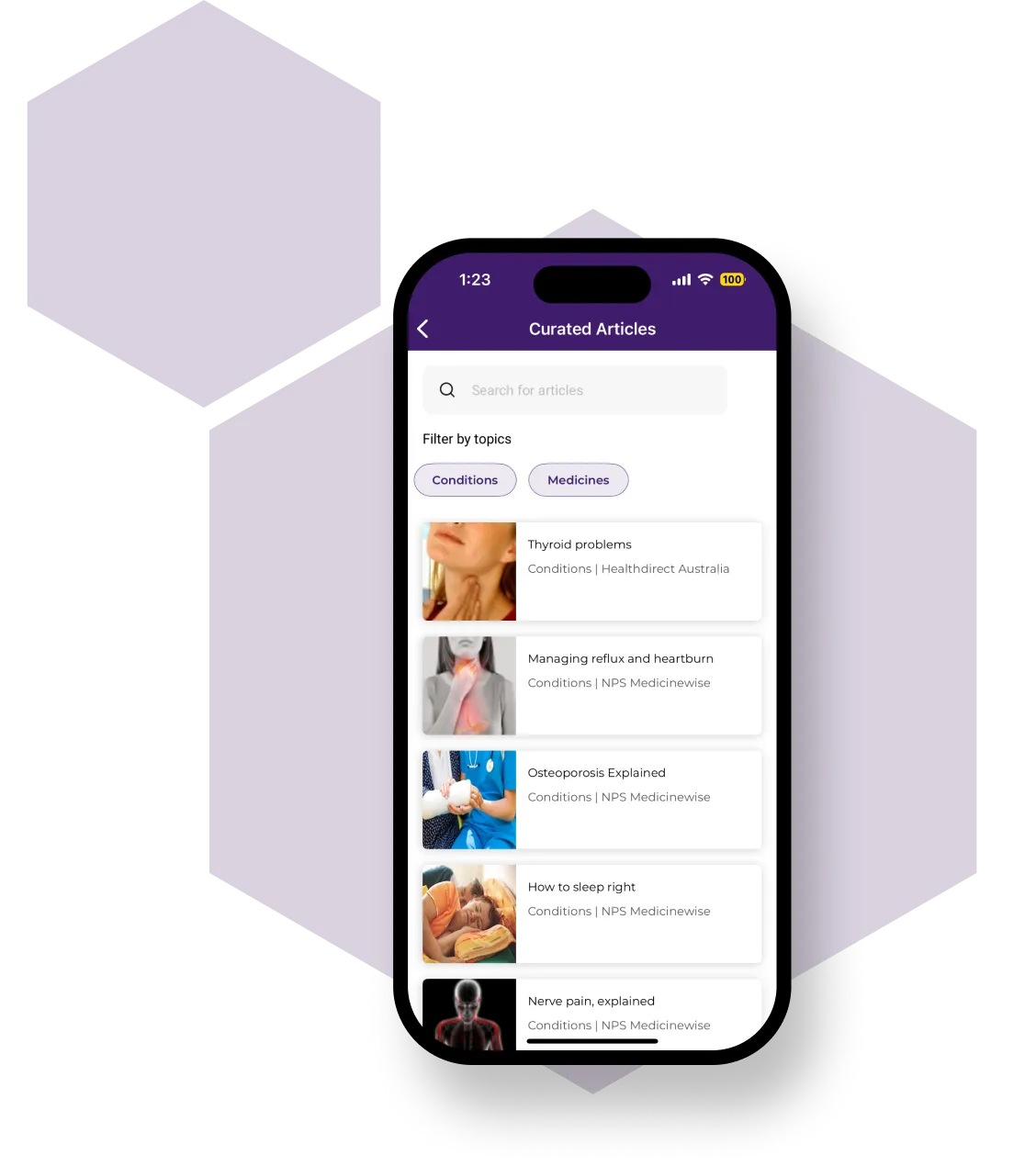 Curated article screen