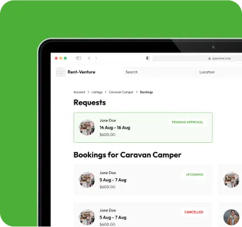 Booking page where request is pending for approval