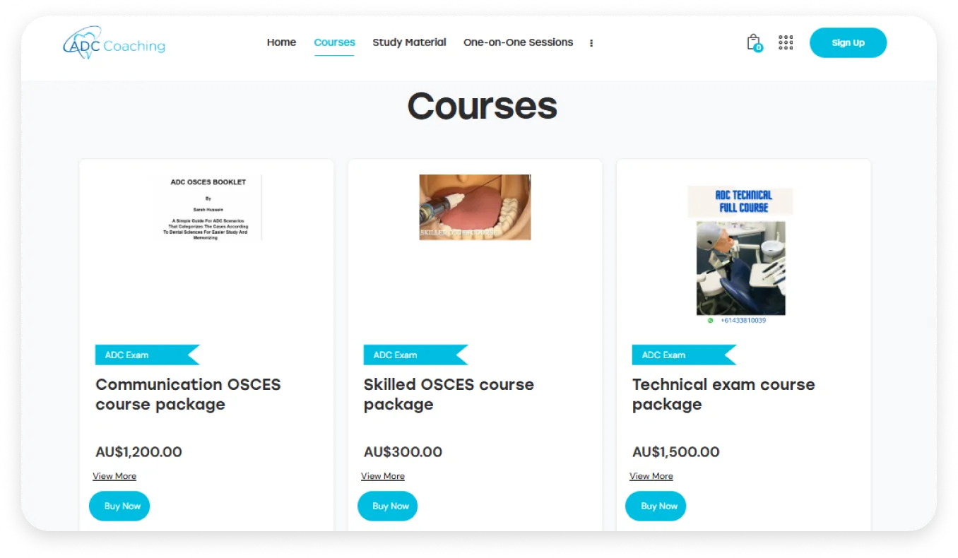 Courses options window