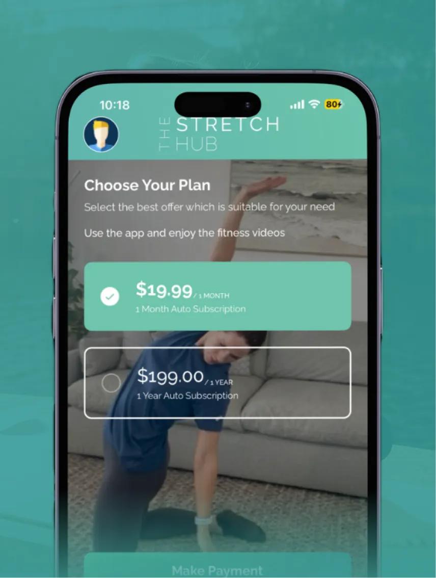 The Stretch Hub Subscription Screen