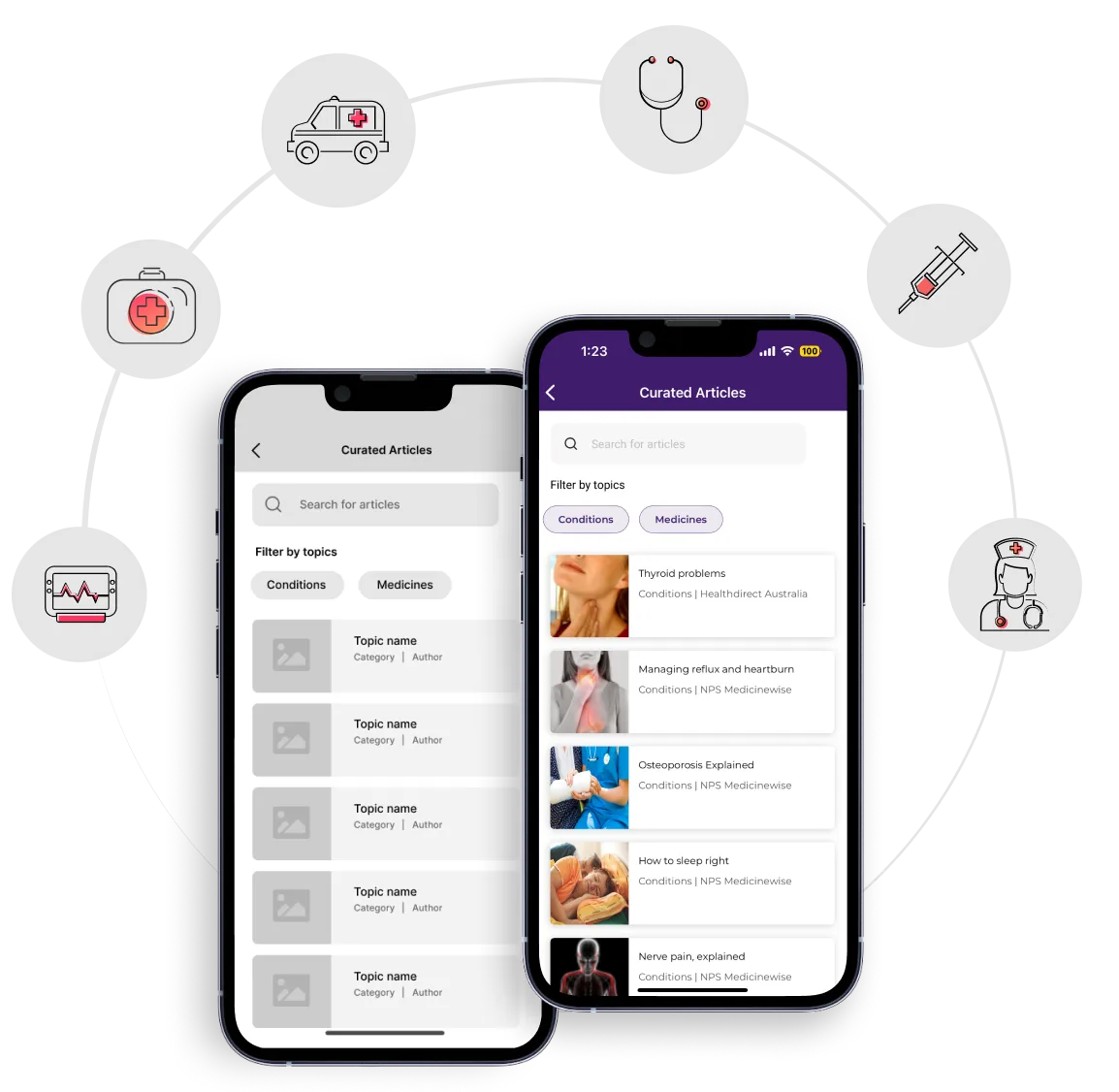 Healthcare app UI frame