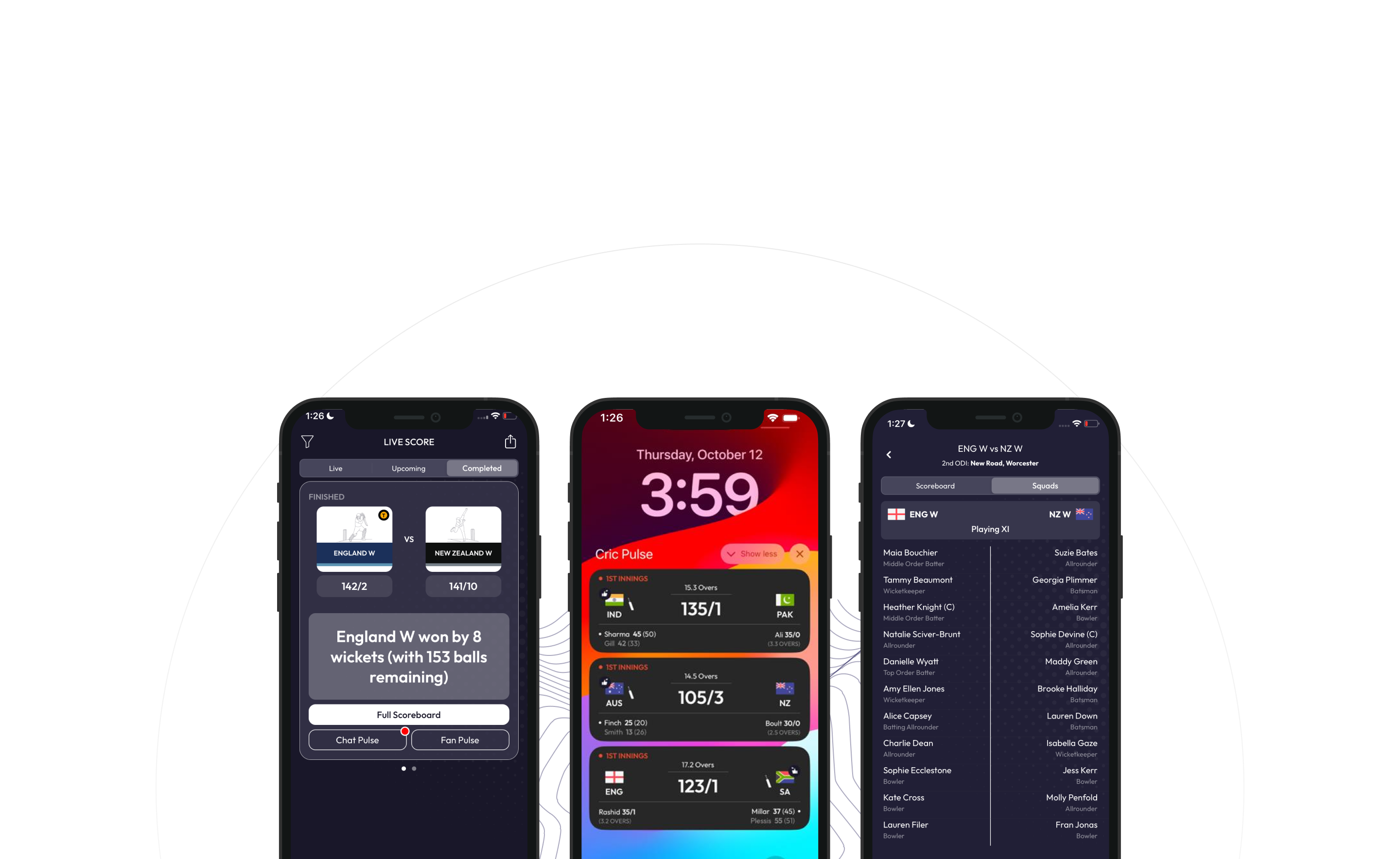 Cricket Pulse Live App Screens