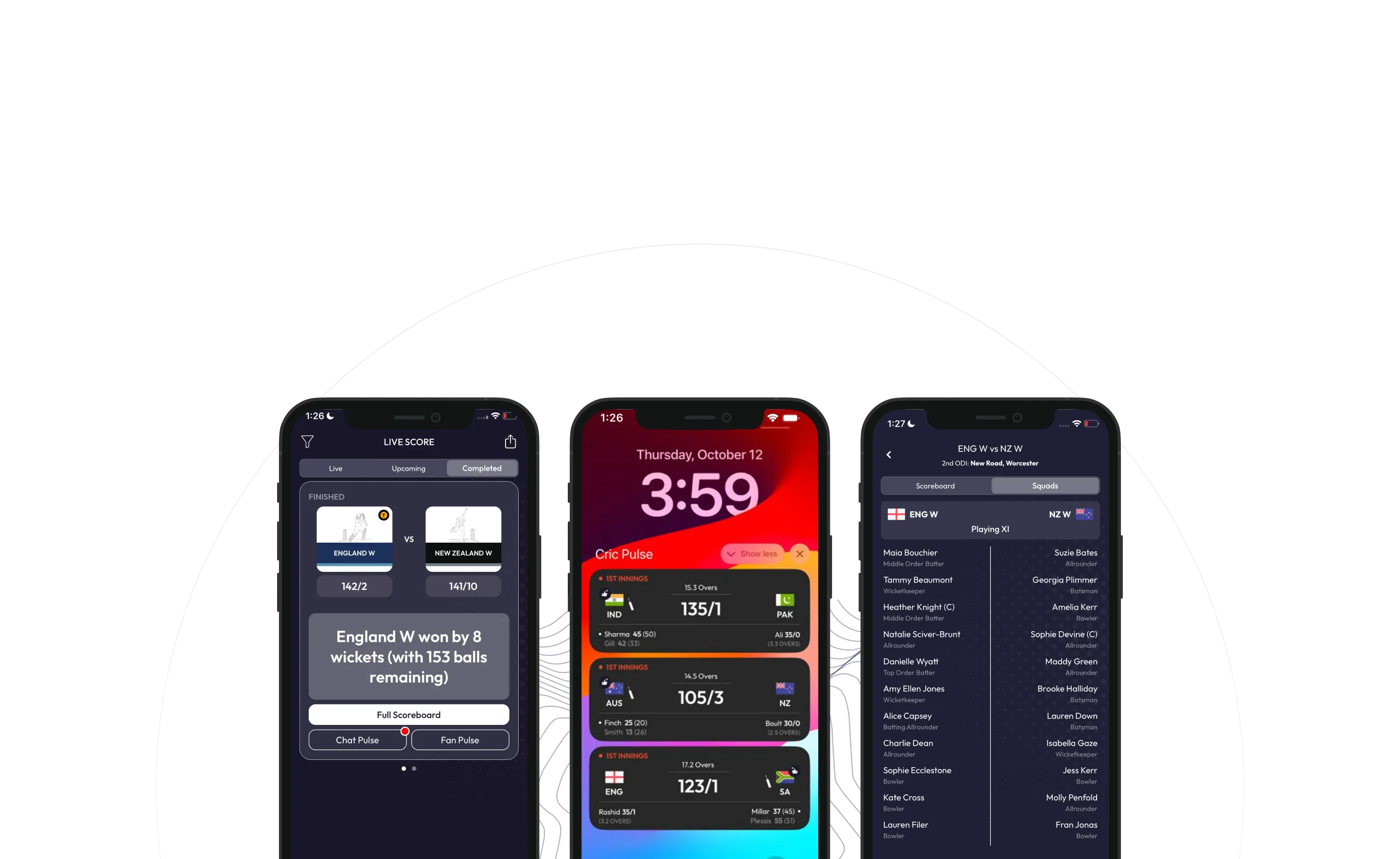 Cricket Pulse Live App Screens