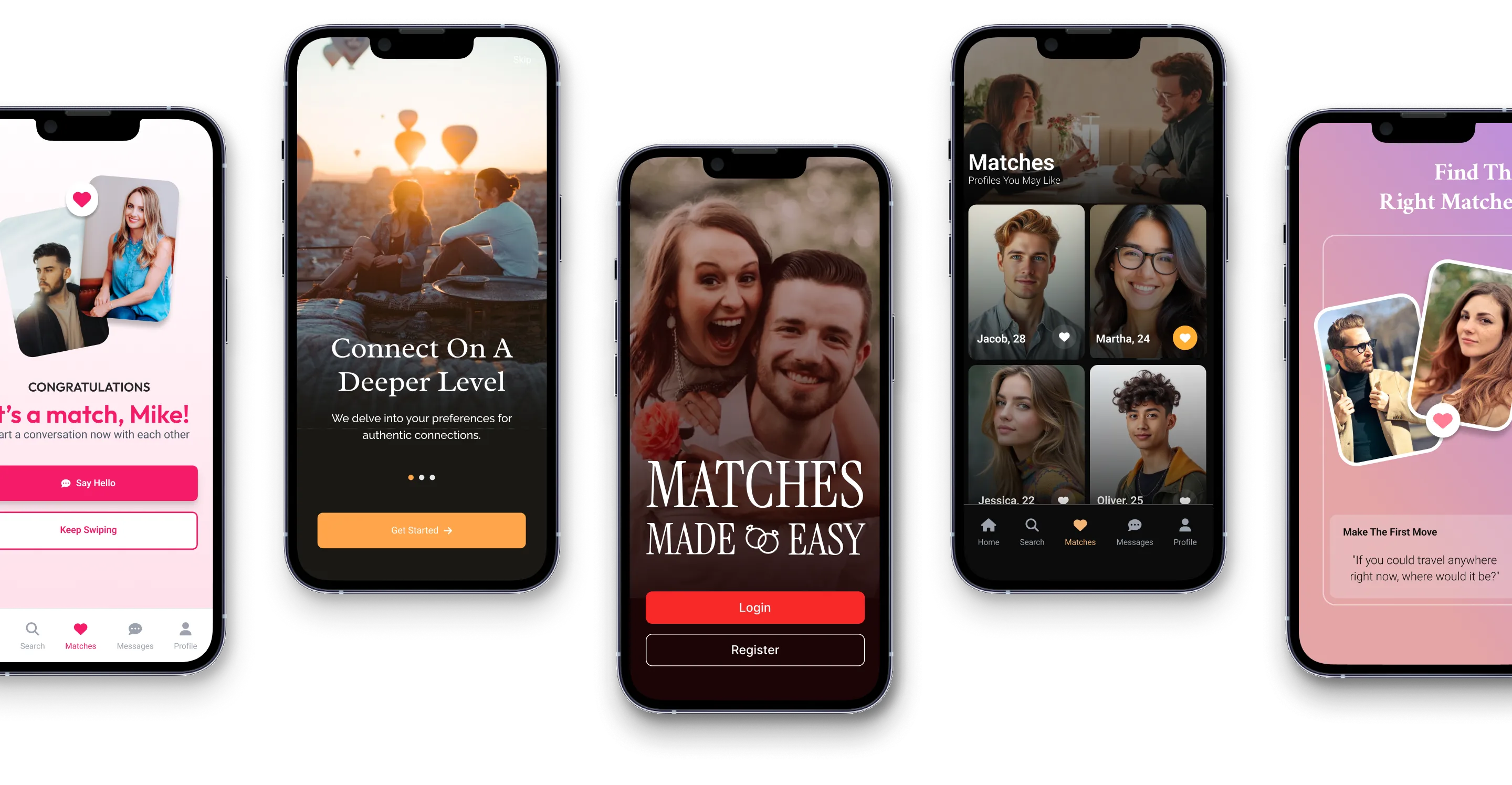 Dating app UI showcasing user-friendly design features