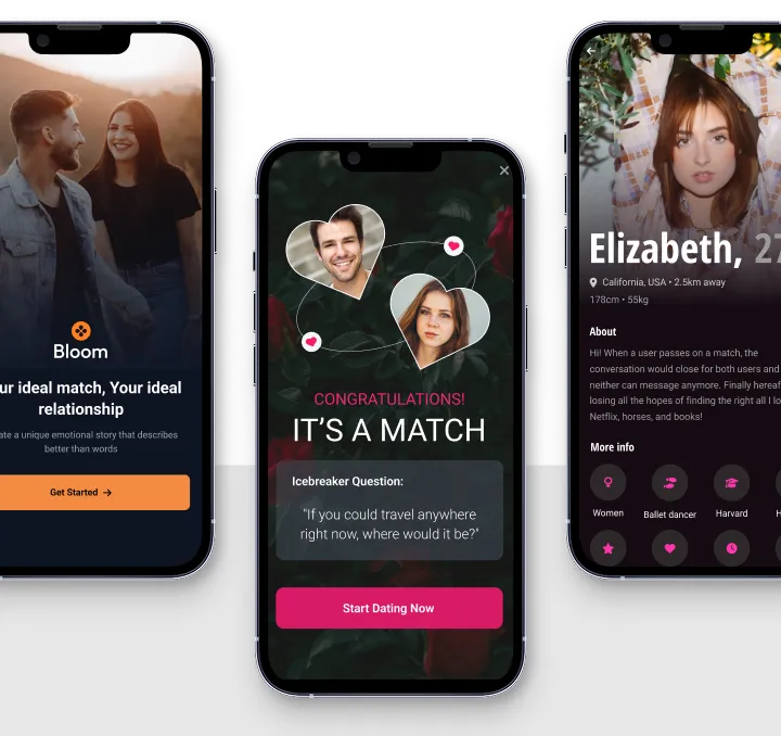 Dating app UI frames