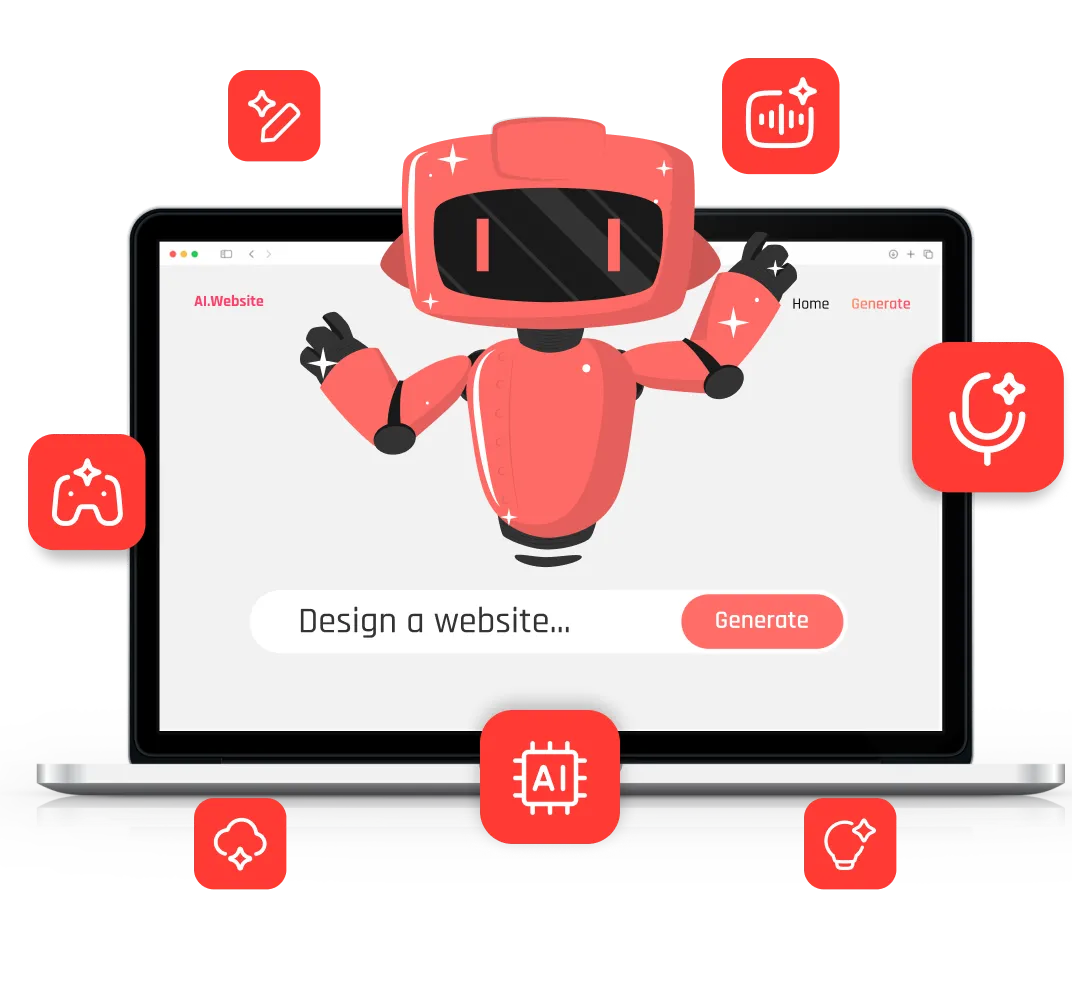 AI website mockups with many icons