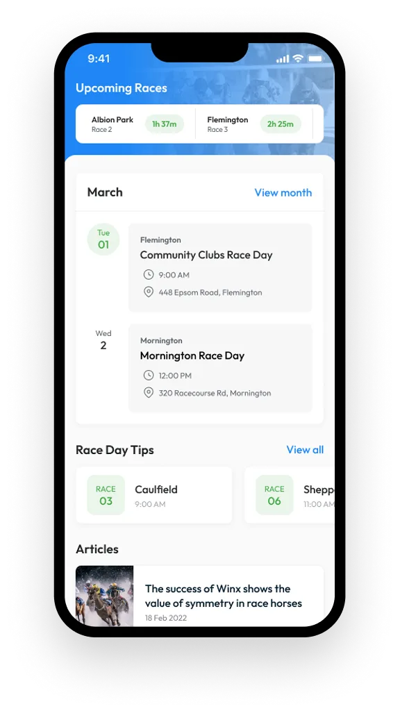 upcoming Races screen