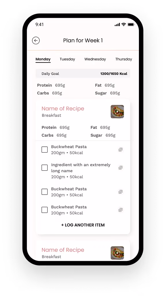 Week plan screen