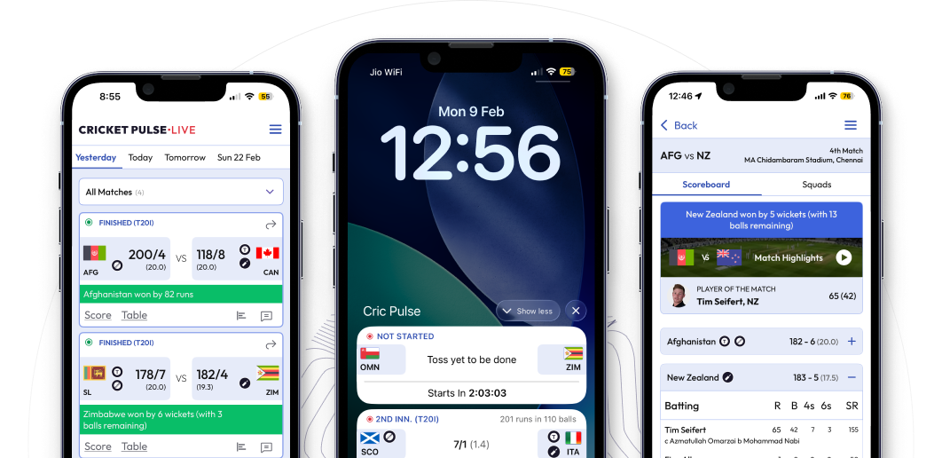 Cricket Pulse Live App Screens