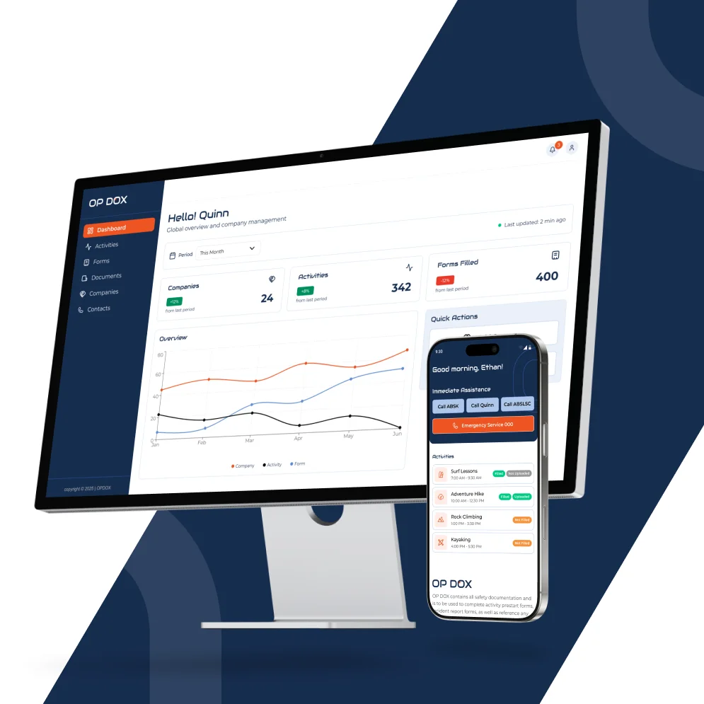 OpDox workplace safety app on desktop and mobile