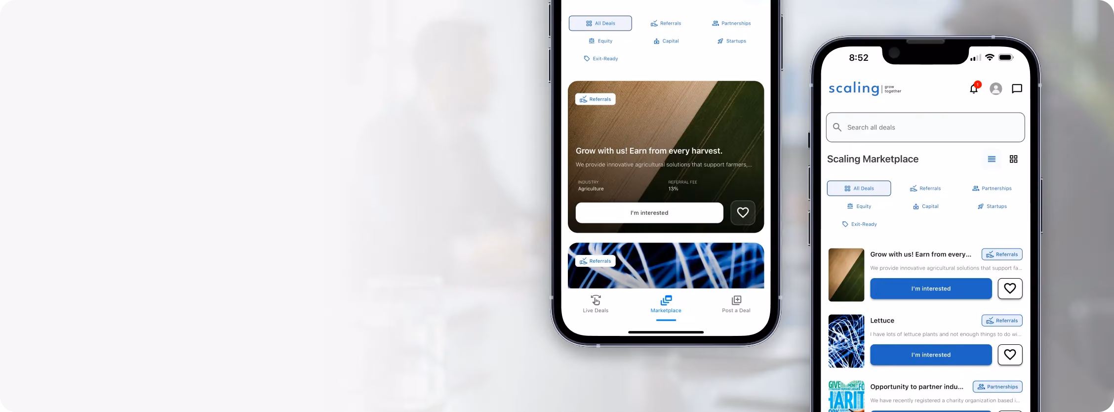 Scaling Marketplace feed and deal list screens on two iPhones