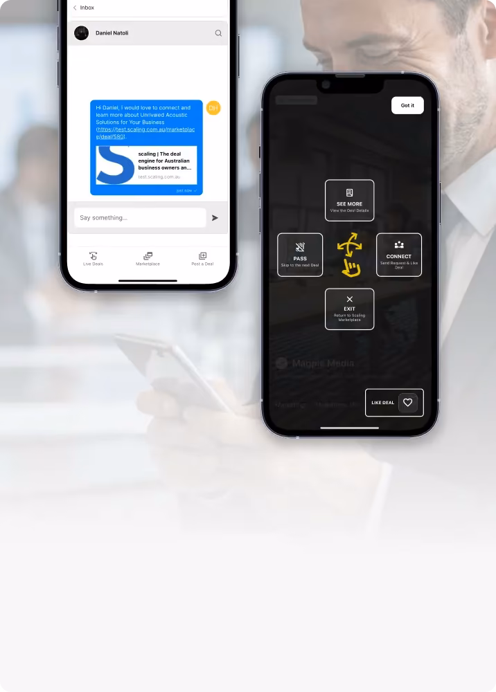Scaling in-app chat and swipe gesture guide on two iPhones