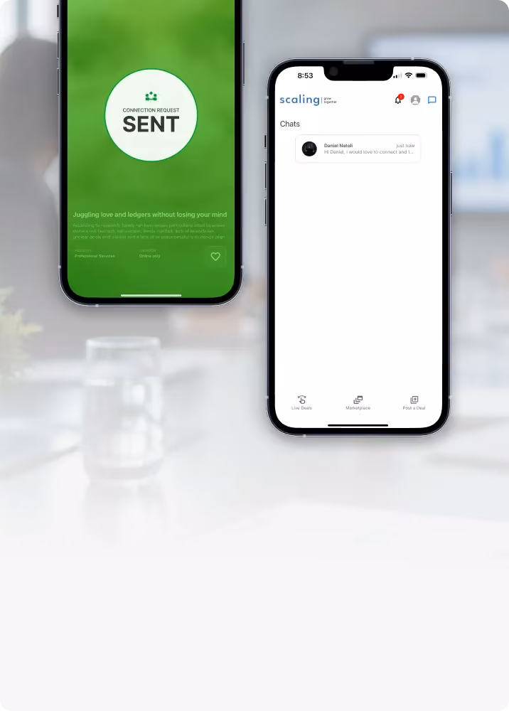 Scaling connection request sent screen and chats list on two iPhones