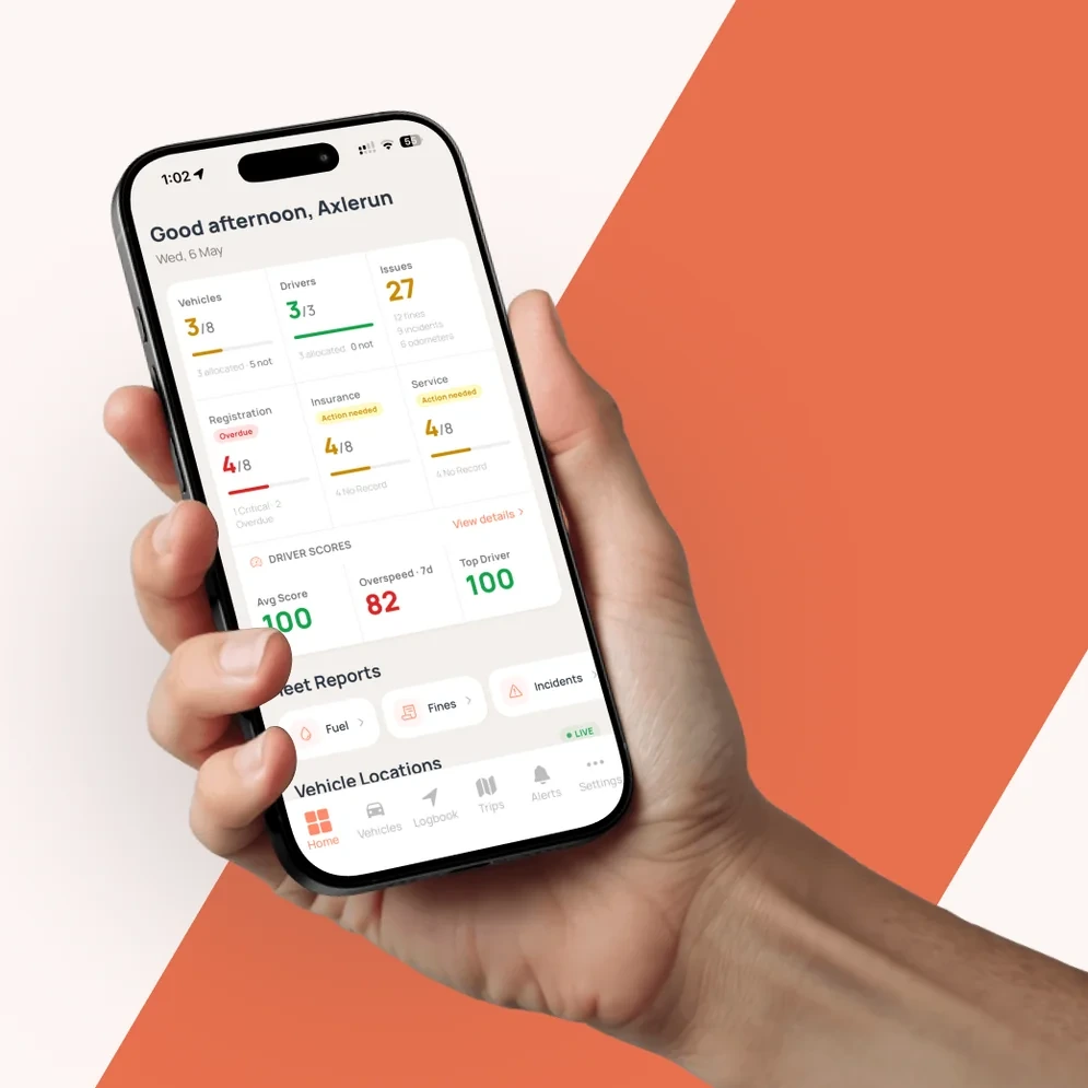 Axlerun fleet management app dashboard on a phone