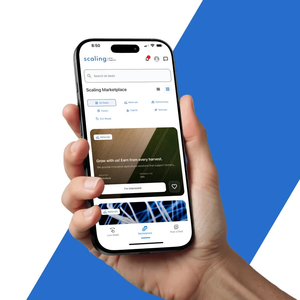 Scaling business growth marketplace app screens on a phone