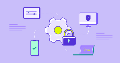 A laptop with a padlock and gears on it.