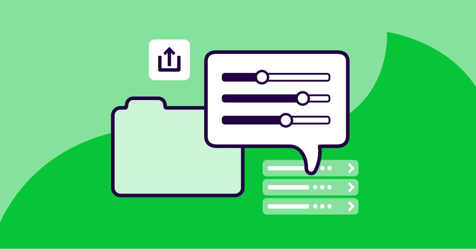 Folder and survey result icons on a green background