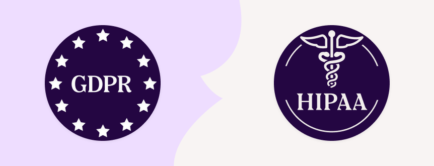 GDPR and HIPAA symbols displayed side-by-side.