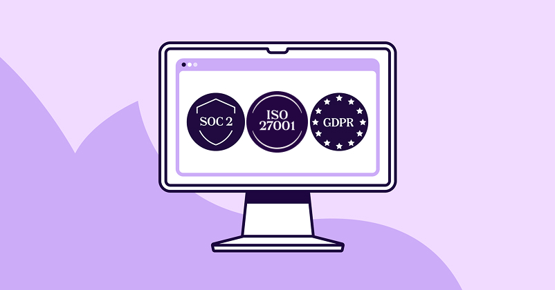 Illustration of a compliance dashboard displaying certification badges