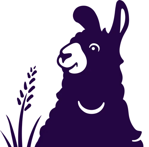 A purple llama standing in front of a green background.