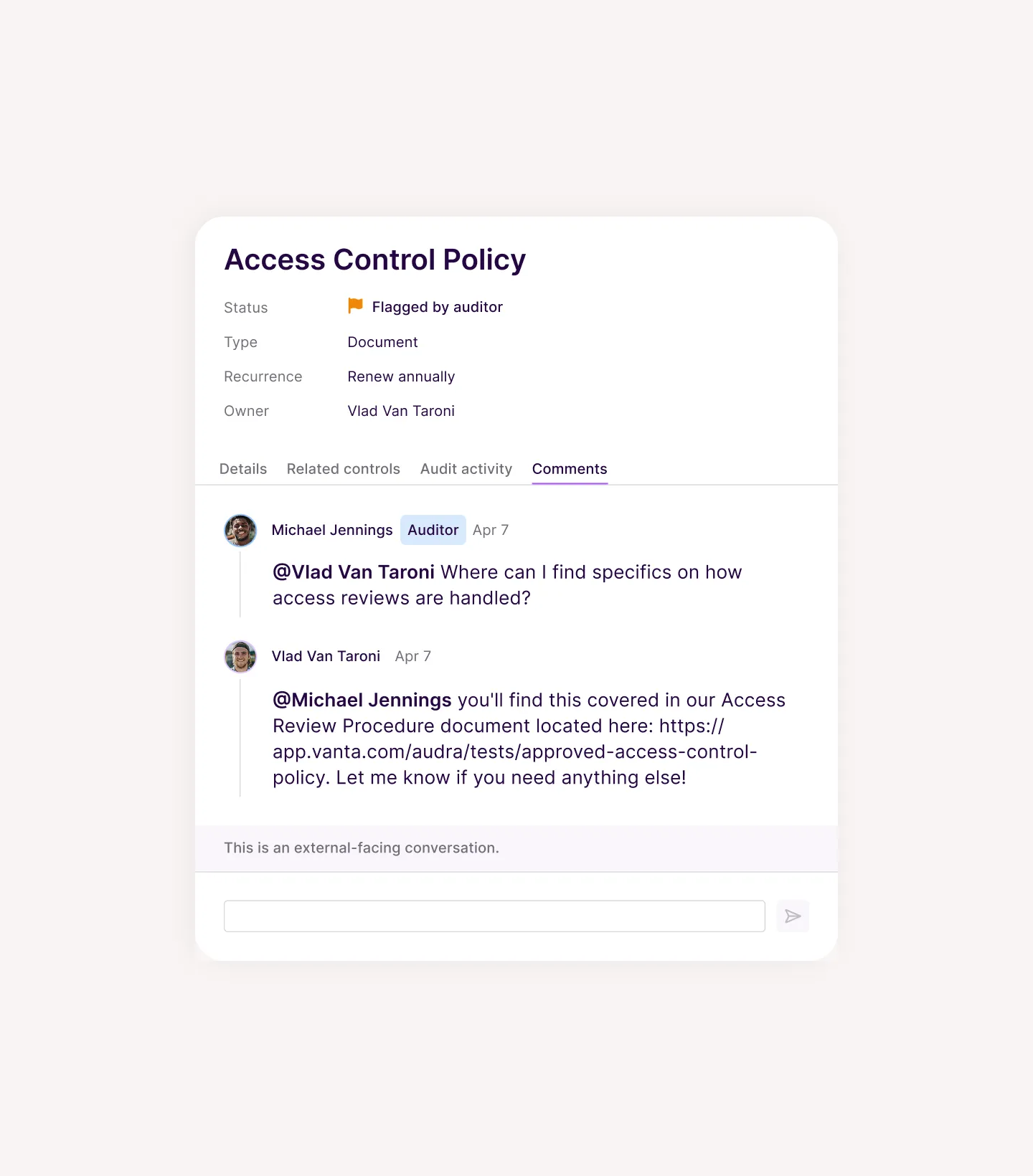 UI of collaboration features to chat with teammates