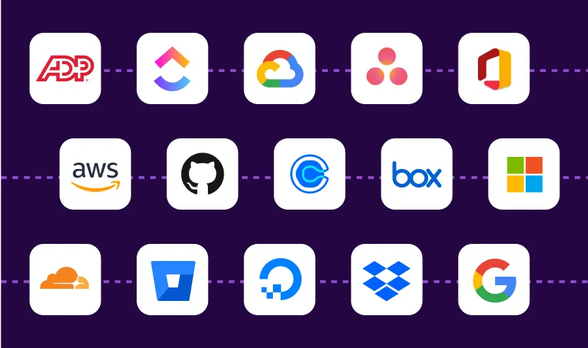 list of logos in a grid of common integrations such as AWS, Github, and more.