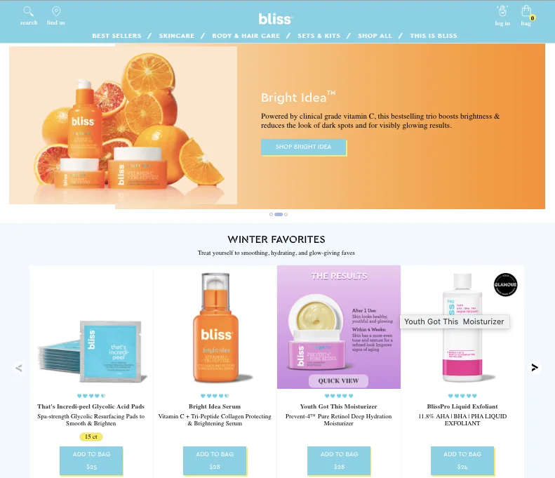 Exemple de boutons CTA à fort taux de conversion sur la page d'accueil d'un site de commerce électronique