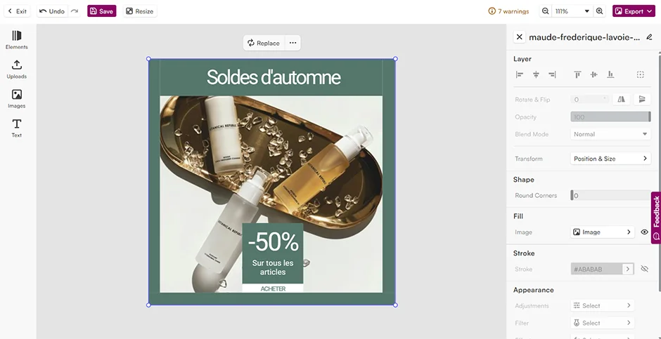 Makes only the approved edits. Changes the headline, swaps a product photo (choosing from pre-approved DAM options), maybe localizes the address.