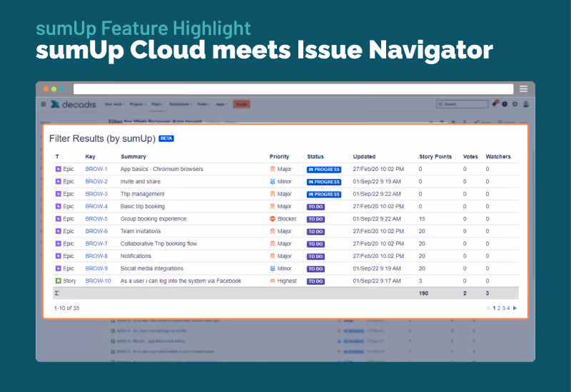 sumUp für Jira Cloud - Metriken jetzt auch im Issue Navigator verfügbar