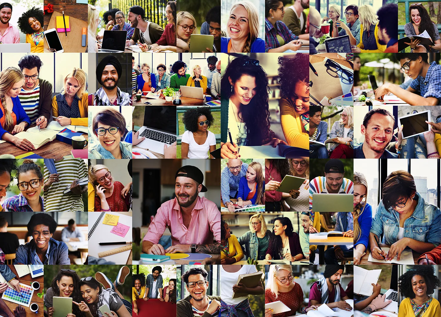 Collage of professionals collaborating, learning and working together