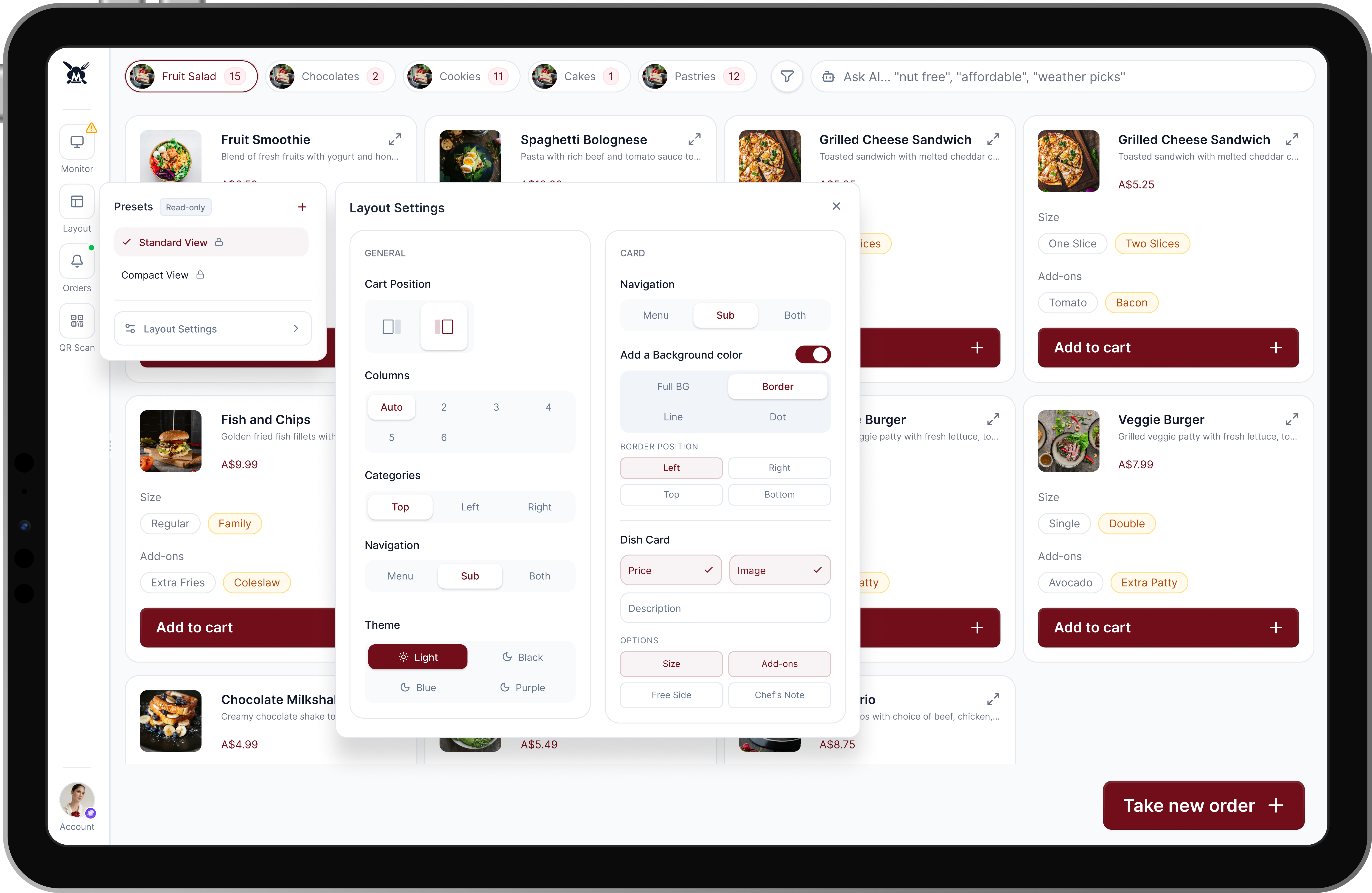 Adaptve Layout Settings, based on Restaurants Needs