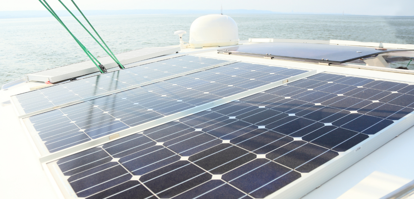 Solar charging battery panels powering a sail boat.