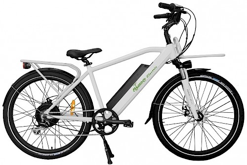 A white Motorino CTi electric bike.